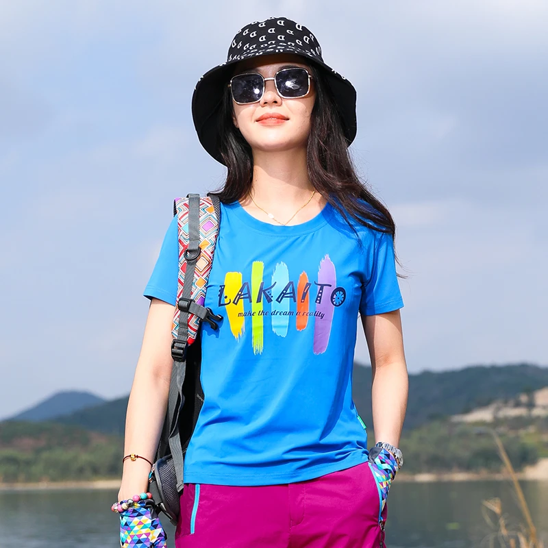 户外速干衣女印花短袖圆领运动休闲弹力轻薄跑步徒步速干t恤