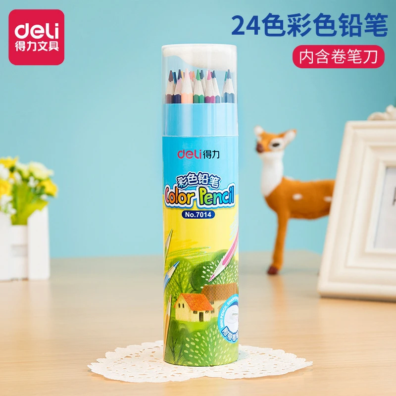 7014彩色铅笔儿童彩铅桶装24色绘画铅笔套装画画笔彩铅笔