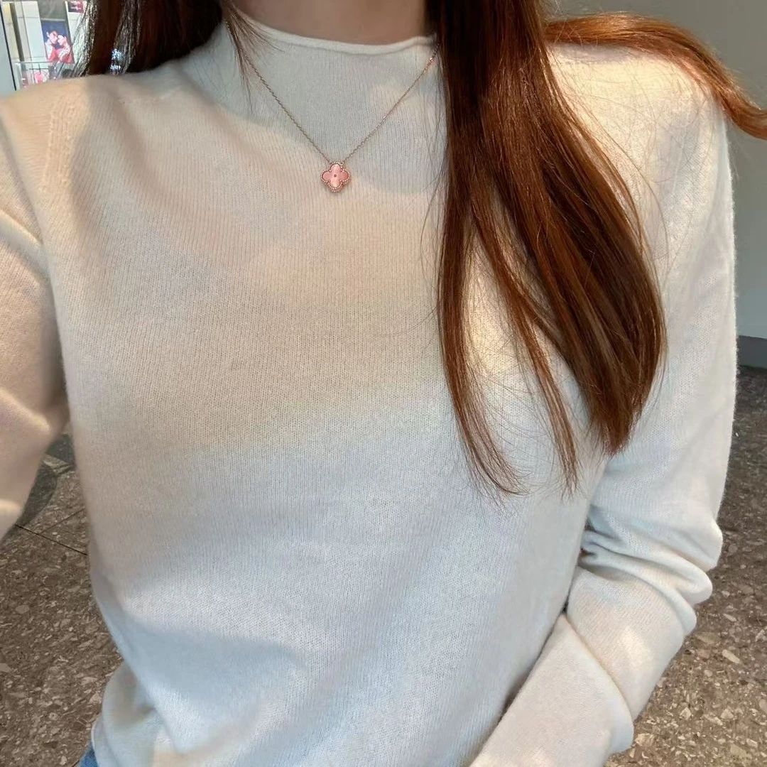 半高领羊绒纯色打底衫秋冬长袖针织时尚休闲百搭女士简约纯色修身