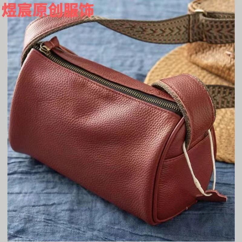 煜宸原创【2004】新款时尚头层牛皮女包百搭宽肩带斜跨包真皮单肩包