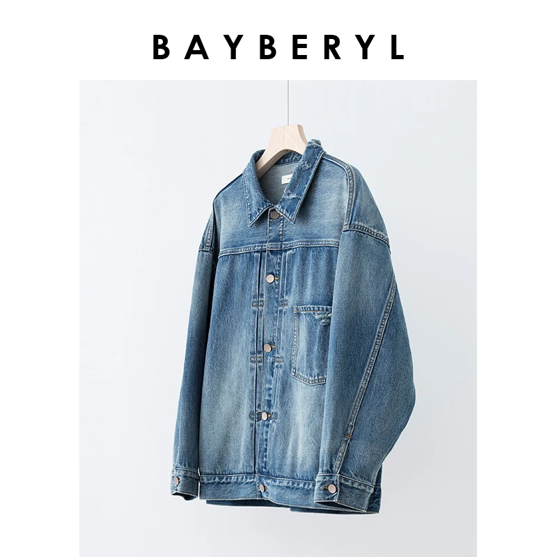 BAYBERYL老贝破坏蓝牛复古单口袋翻领牛仔外套MF3C1423