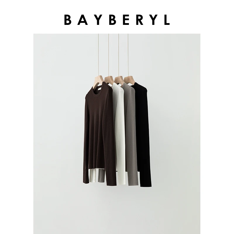 BAYBERYL老贝黄金羊毛*打底修身圆领百搭25秋针织衫ZZS4J1802