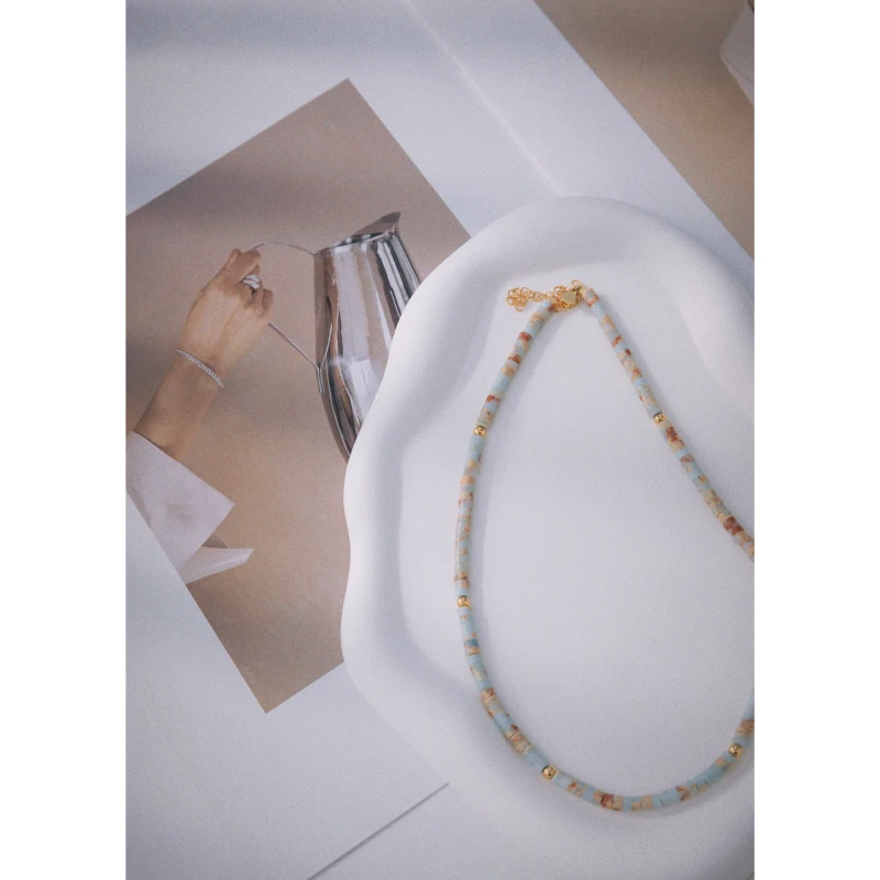 铜项链 彩色串珠花纹复古度假风百搭项链DD4D0802-4/23