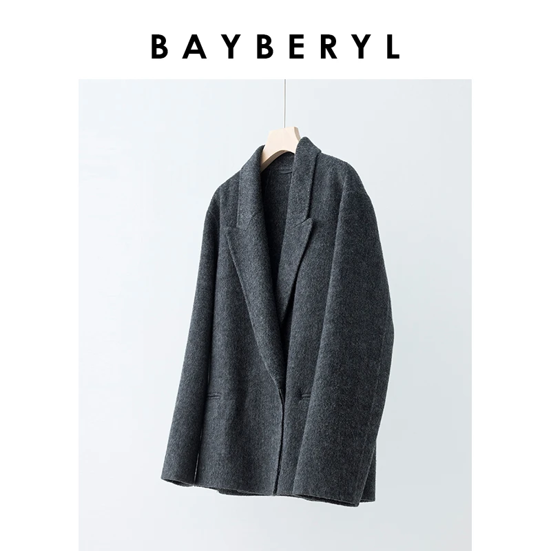 10/12  BAYBERYL老贝都市*戗驳领宽松简约大衣毛呢外套MF2J2432