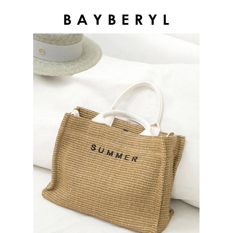 《老贝优选》“Summer”草编刺绣百搭沙滩手提包托特包DD3E1921