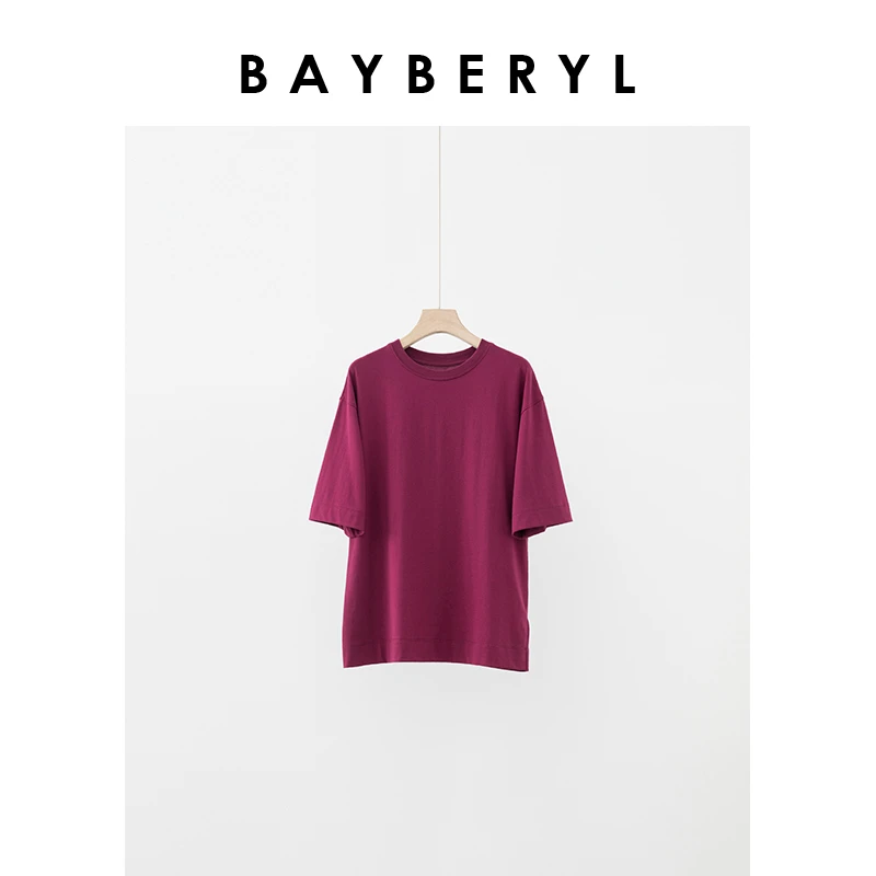 BAYBERYL老贝玫紫*显白时尚圆领纯色百搭短袖夏T恤NT4D2753-5/2
