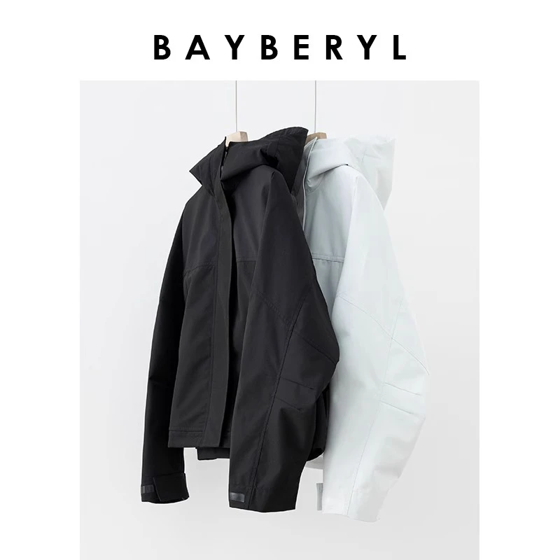BAYBERYL老贝功能性立裁A字短版户外连帽冲锋衣MF3F2628