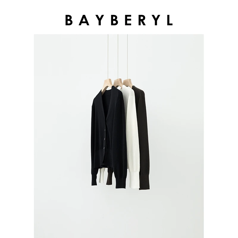 Z7-BAYBERYL老贝知性女主*方扣通勤显瘦V领针织开衫ZZS4F1301