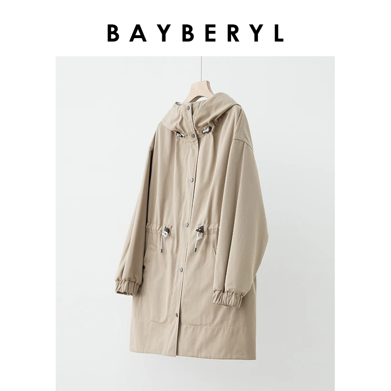 Z7-BAYBERYL老贝涛姐BC钉珠抽绳中长连帽风衣23秋外套FY3E1024