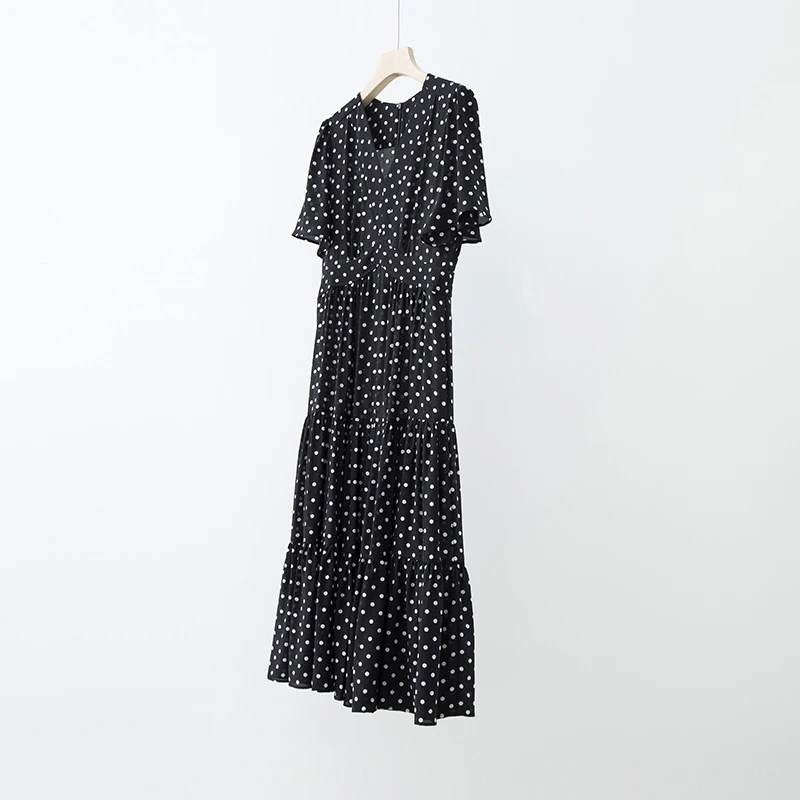 QC2312限量1160老贝法式风味波点V领收腰显瘦短袖连衣裙DR3D0724