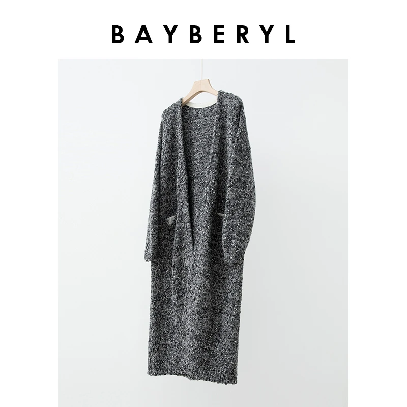 8/31 BAYBERYL老贝雪花长款花纱灰慵懒口袋秋针织开衫ZZS3F2704