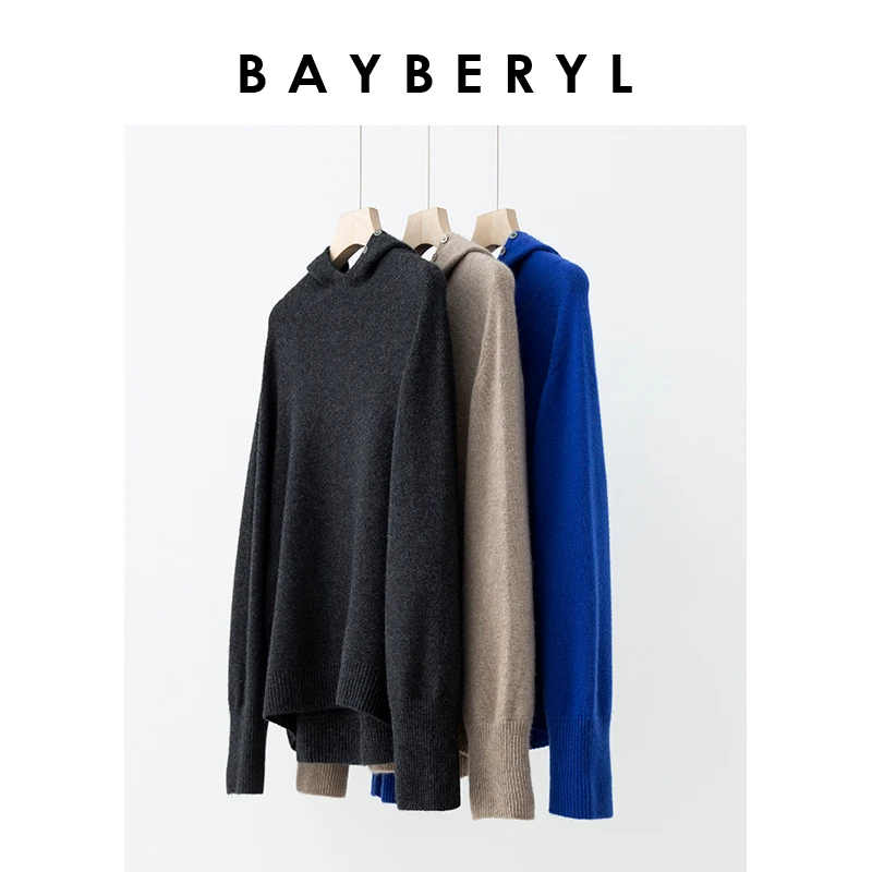 11/4   BAYBERYL老贝三粒扣连帽柔软百搭宽松纯色针织衫ZZS3K0326