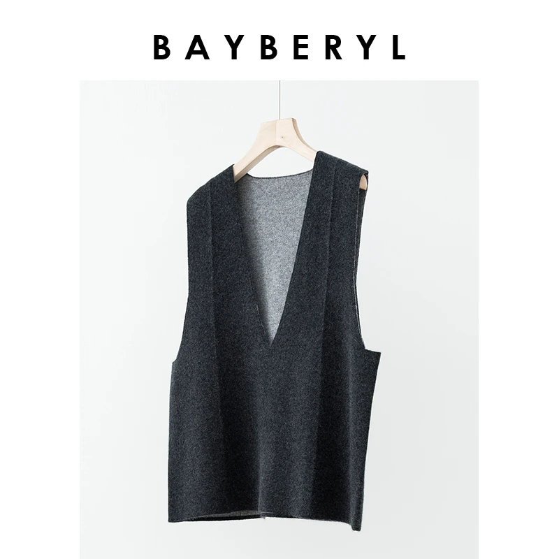 BAYBERY老贝及简深V领通勤灰叠穿爷爷针织马甲背心ZZS3F1776