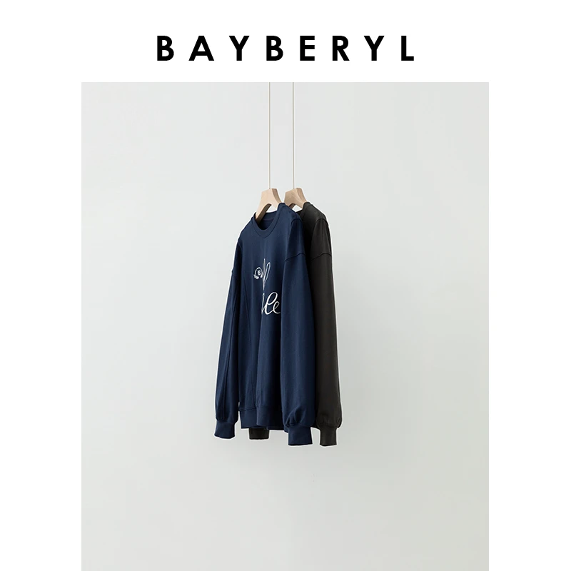 Z6-BAYBERYL老贝花体字母设计圆领休闲百搭秋套头卫衣NT4J0922