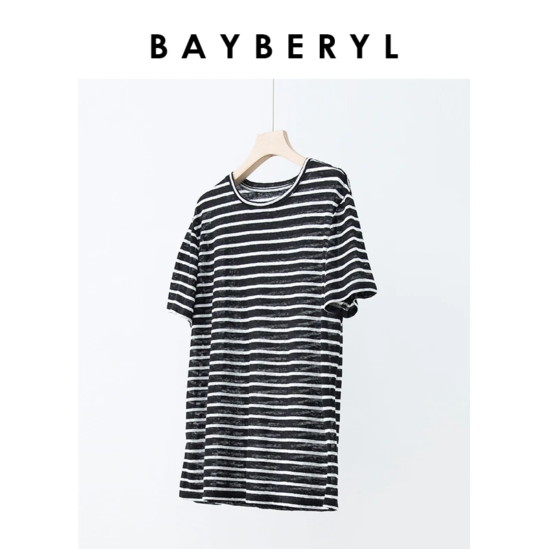 QC2312限量129-老贝奥利奥麻感黑白条纹圆领短袖T恤NT3C0708