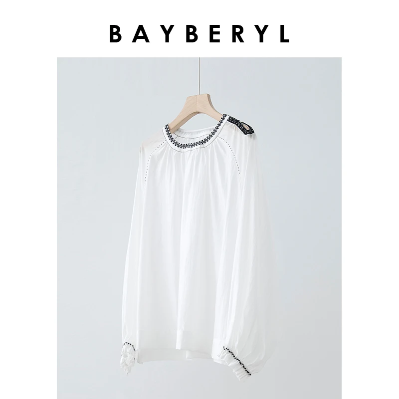 BAYBERY老贝波西米亚风重工刺绣娃娃衫圆领衬衫NCY3D1124