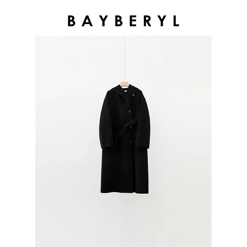 BAYBERYL老贝慕尼黑*1P排扣中长减龄连帽毛呢大衣MF4H1241-10/20