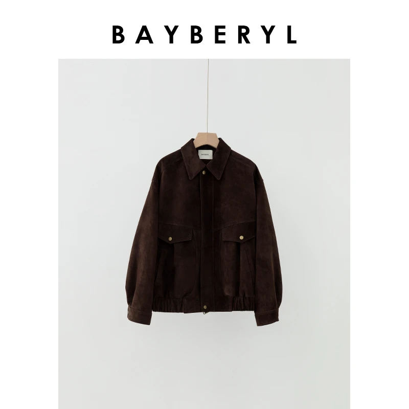 BAYBERYL老贝新咖*绒面美拉德翻领复古夹克秋皮衣PY4I2909