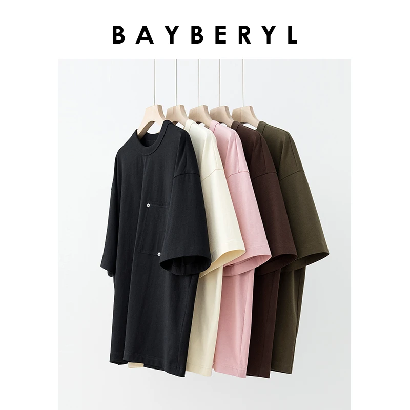 BAYBERY老贝口袋T*圆领宽松百搭纯色短袖T恤NT3K0622