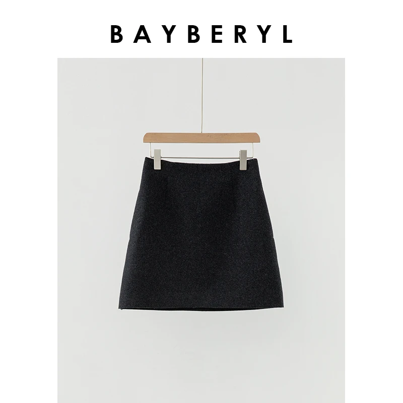 BAYBERY老贝麦呢*灰色百搭毛呢通勤冬气质短半身裙YQ4I1302 -10/2