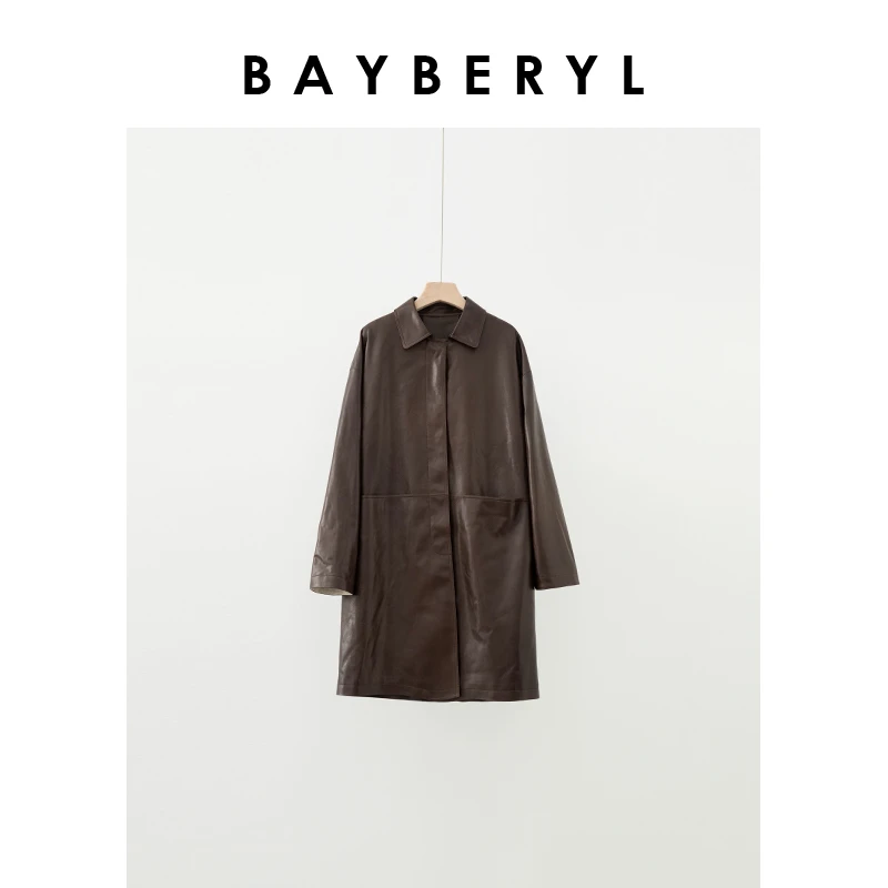 Z7-BAYBERY老贝里约时差*红棕复古中长秋风衣皮衣PY4I1005-9/29