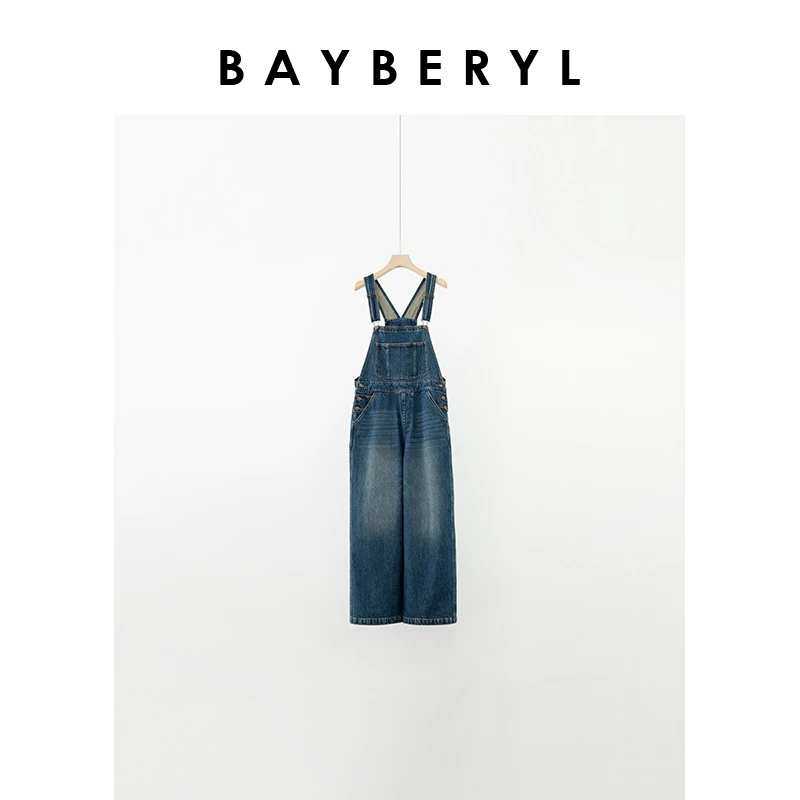 Z6-BAYBZ7ERY老贝背带裤*水洗蓝减龄复古百搭秋长牛仔裤NZK4H2805