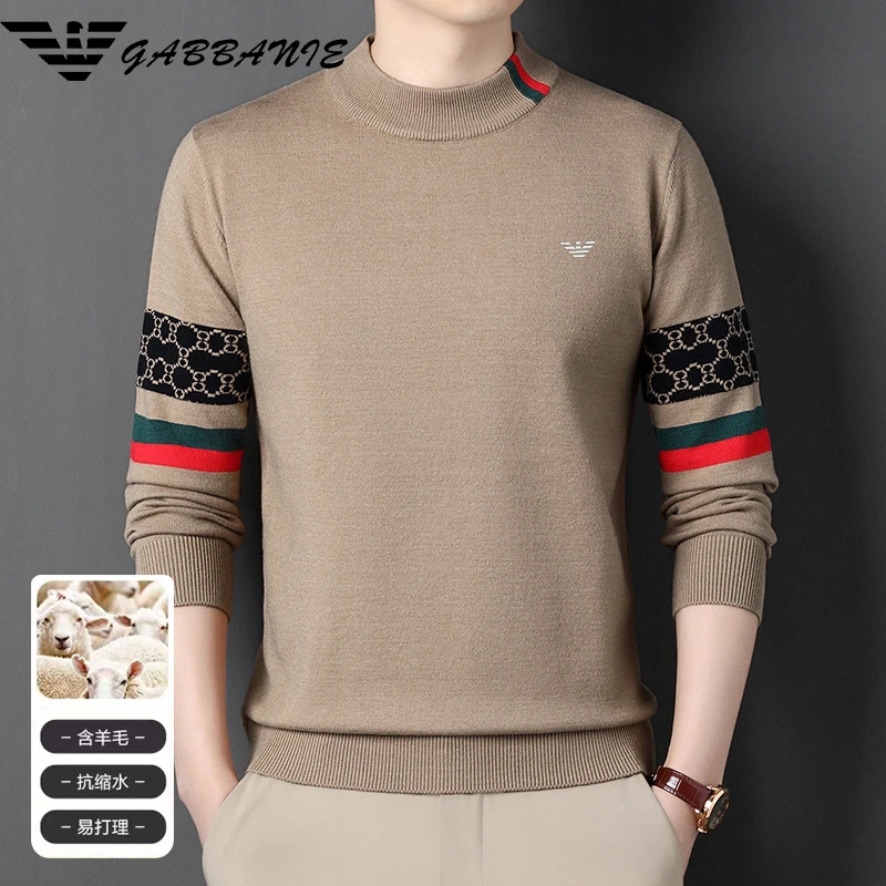 【加绒加厚】正品男士长袖羊毛衫圆领轻奢时尚百搭保暖针织衫毛衣潮