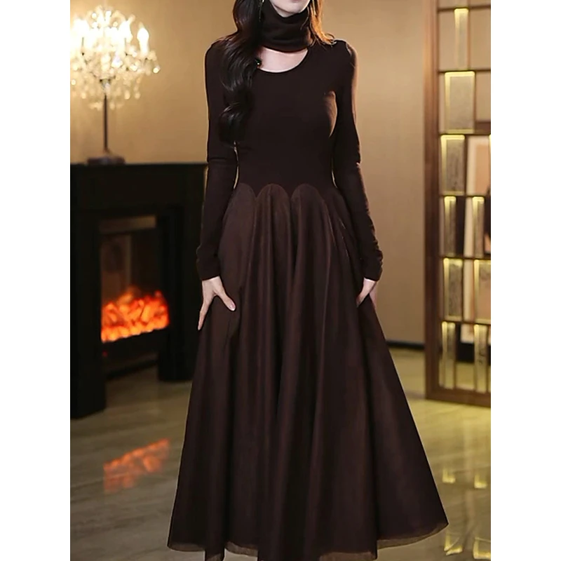 洋气小香风拼接设计感轻奢A字裙2025秋冬新款时尚收腰显瘦大摆裙