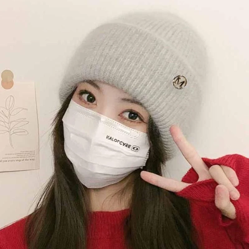 冬季毛线帽子女新款加绒加厚百搭护耳针织套头帽时尚防寒保暖冷帽