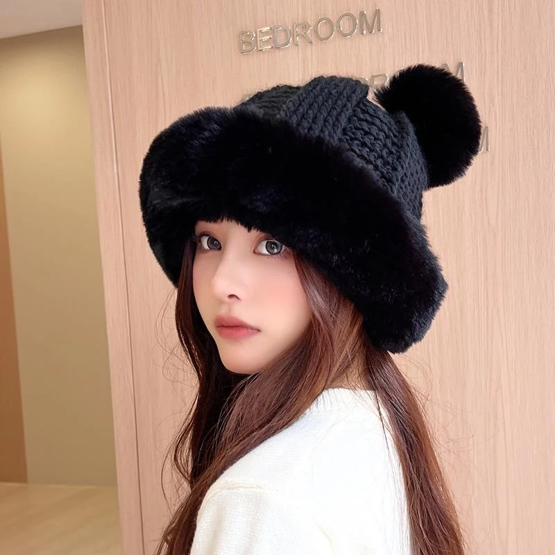 毛线帽子女秋冬季韩版时尚百搭保暖帽甜美可爱毛球加厚加绒针织帽