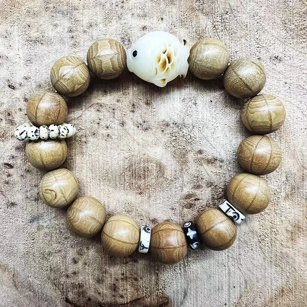 非金属木质手链 【一木一生】年年有鱼六道木手链跑环情侣款民族风