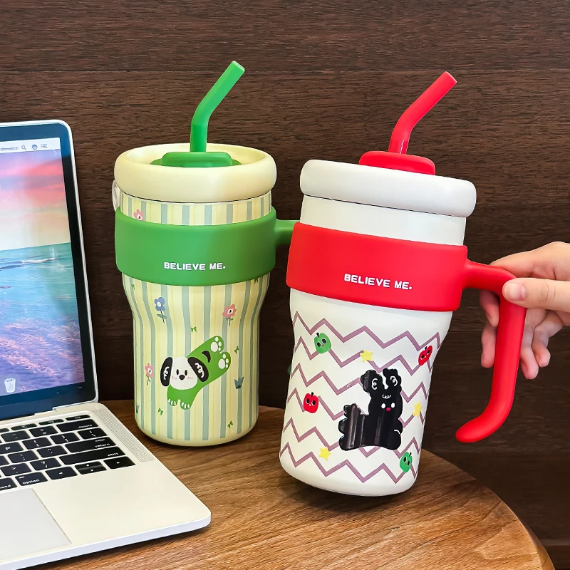 新款316不锈钢大容量保温杯女生高颜值可爱巨无霸便携手柄吸管杯