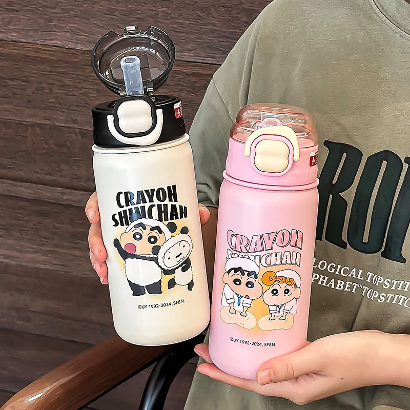 蜡笔小新儿童保温杯大容量女生可爱吸管水杯学生上学专用便携杯子