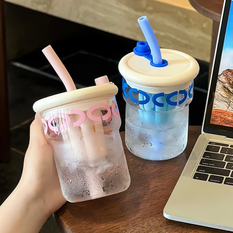 水杯女生夏天吸管玻璃杯新款2024办公室泡茶杯带盖家用大容量杯子