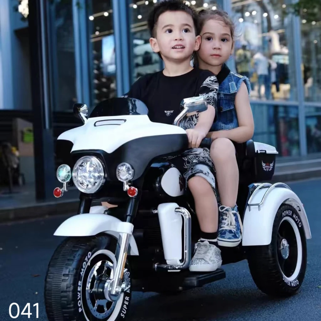 儿童电动摩托车加大双座椅双人可坐小孩三轮电动3-4-6岁哈雷童车