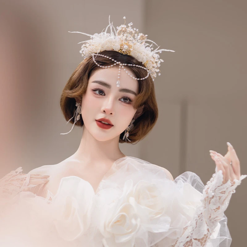 合金婚庆饰品 新娘头饰天鹅皇冠带额饰羽毛韩式造型结婚发饰D0328