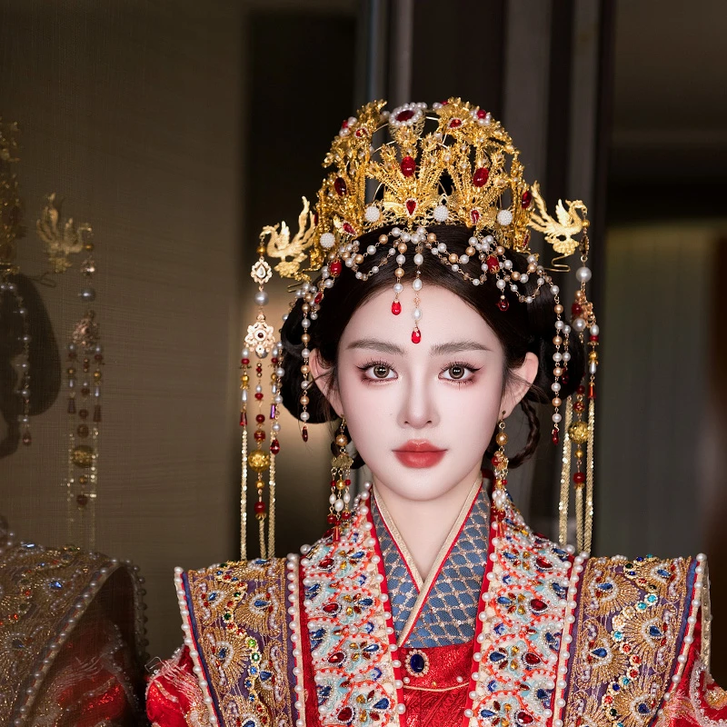 合金婚庆饰品 新娘头饰中式汉服大凤冠大气凤凰发簪结婚发饰D0332