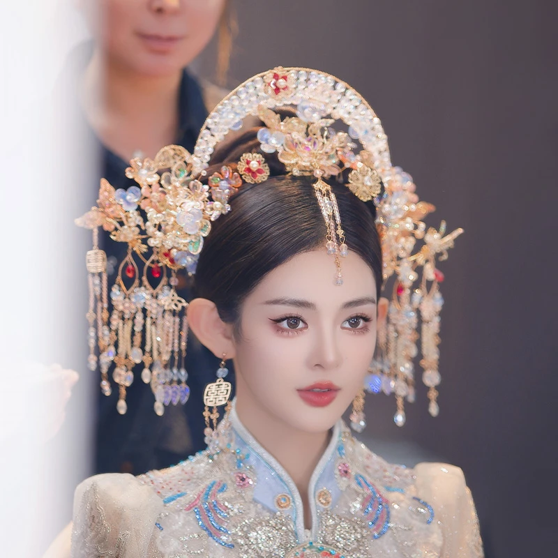 合金婚庆饰品 新娘头饰中式浅色系蓝粉色减龄古风秀禾服发饰G0101