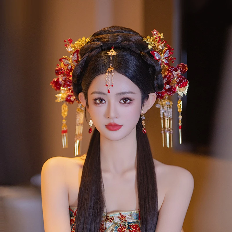 合金婚庆饰品 新娘头饰新中式秀禾眉心坠蝴蝶造花液古风发饰D0406