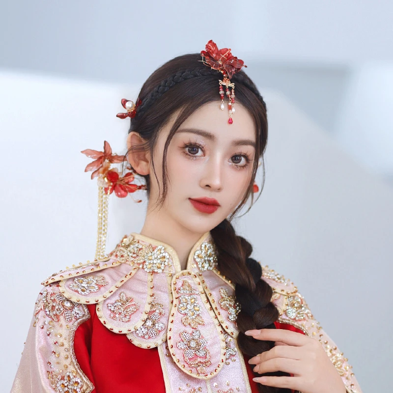 非金属树脂婚庆饰品 中式新娘发饰眉心坠造花液结婚头饰D0129