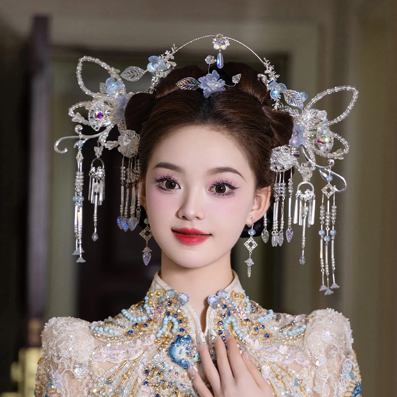 合金婚庆饰品 新娘秀禾头饰白月光银色花朵发箍减龄浅色发饰G0121