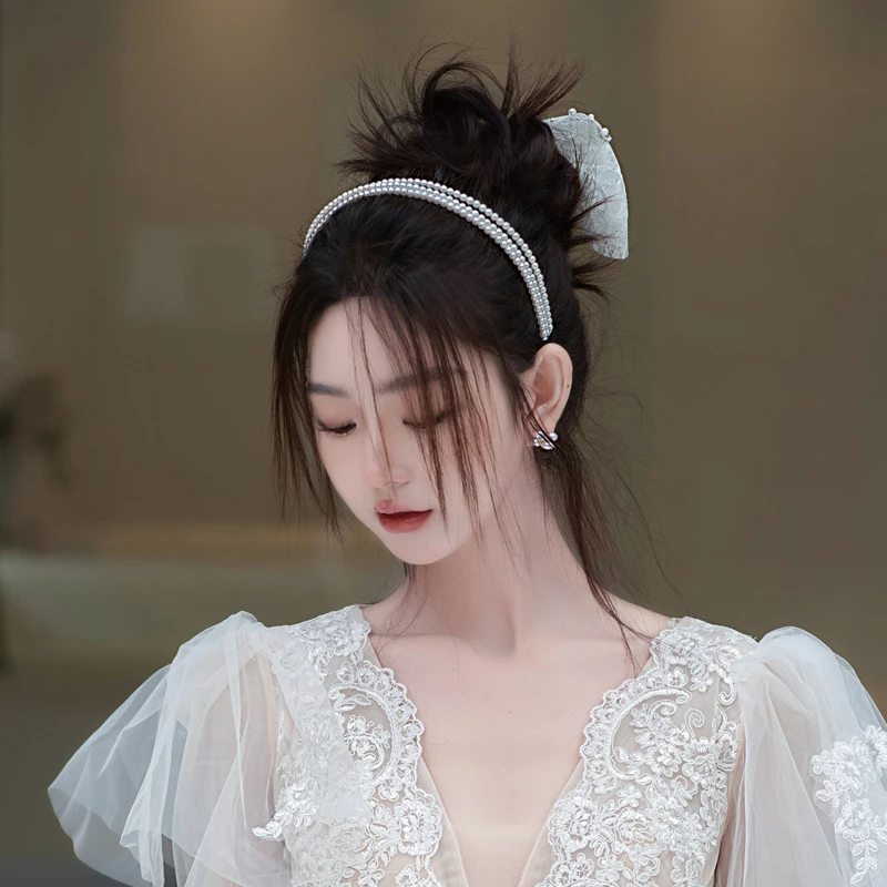 非金属婚庆饰品 新娘头饰超仙唯美蕾丝蝴蝶结发夹结婚发饰282412T