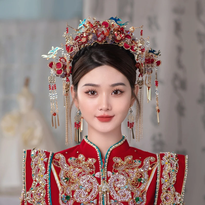 合金婚庆饰品 中式新娘头饰红色凤冠古典秀禾结婚发饰GG610-G022