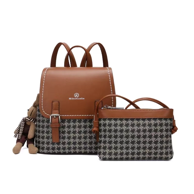 【万象城撤柜】2024新款时尚百搭千鸟格双肩背包