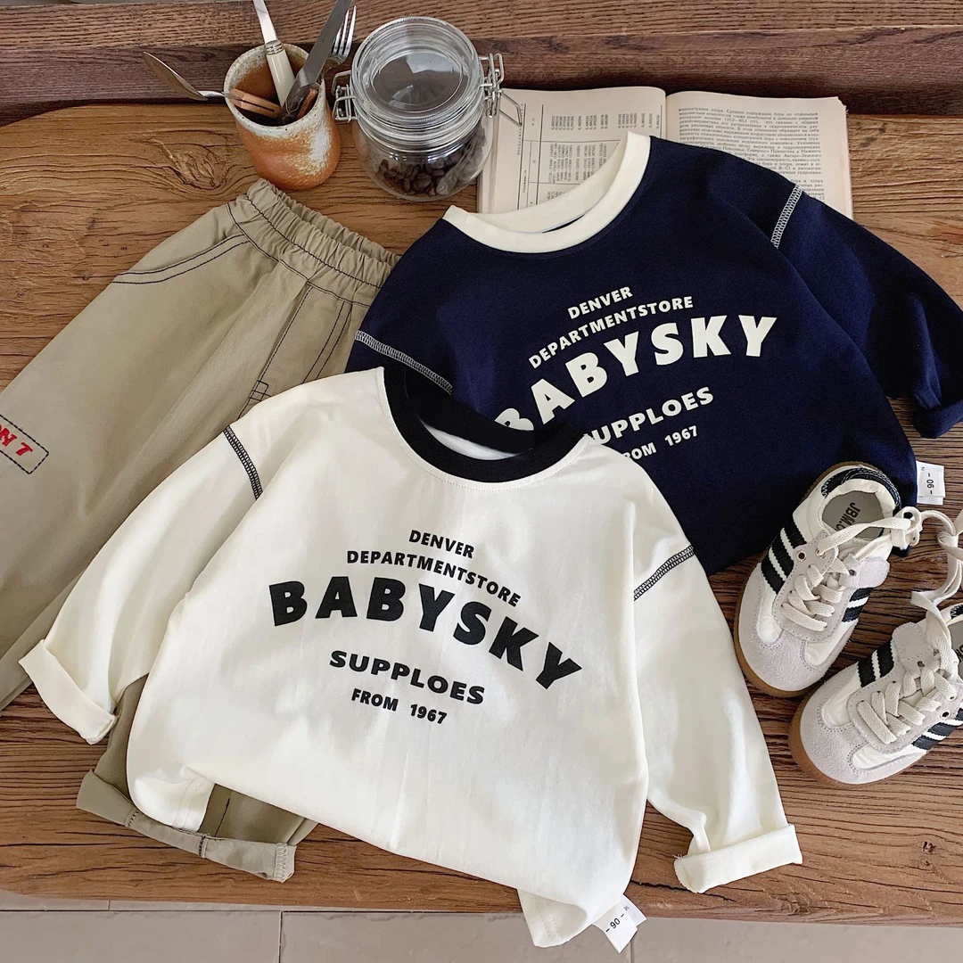 纯棉儿童春秋长袖T恤秋季新款男童休闲打底衫女童宝宝洋气上衣潮