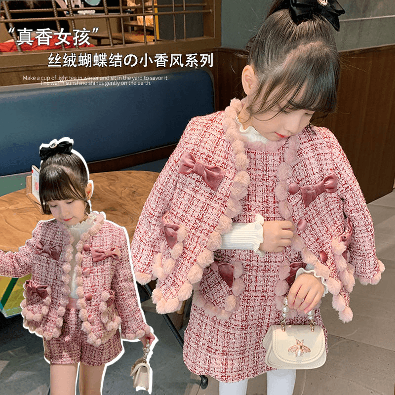 女童新款2024甜美气质小香风套装冬季洋气可爱高级女孩大童外套潮