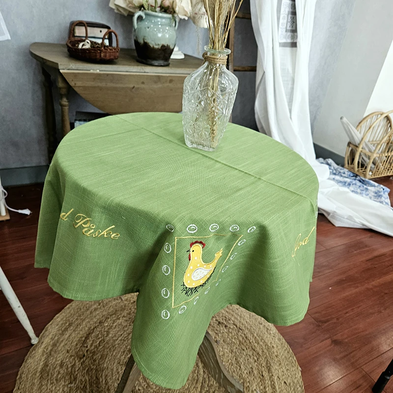 LY2421田园简约绿色黄色公鸡方形桌布