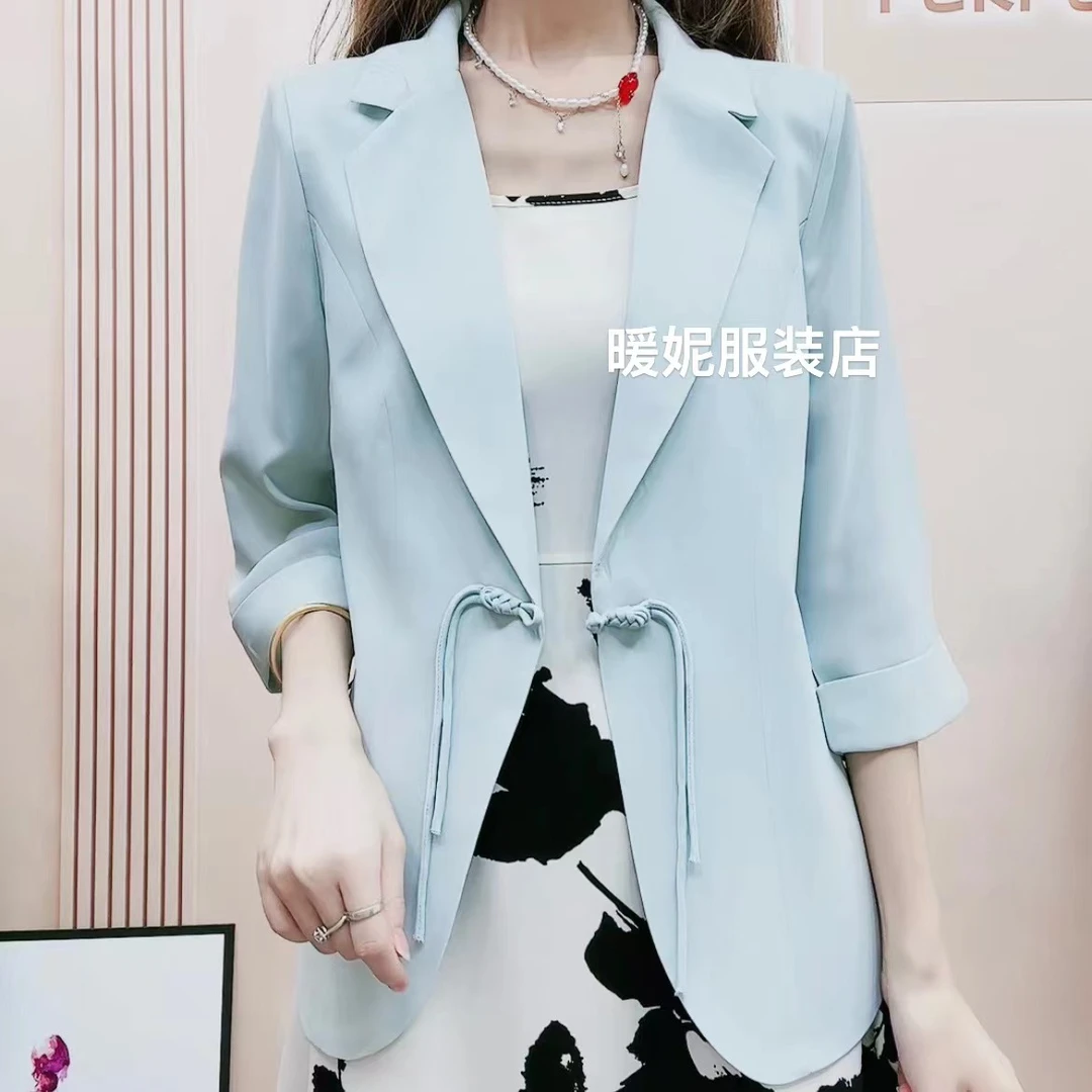 夏季防晒中国风盘扣式小西服2024女短外套气质优雅风小西装