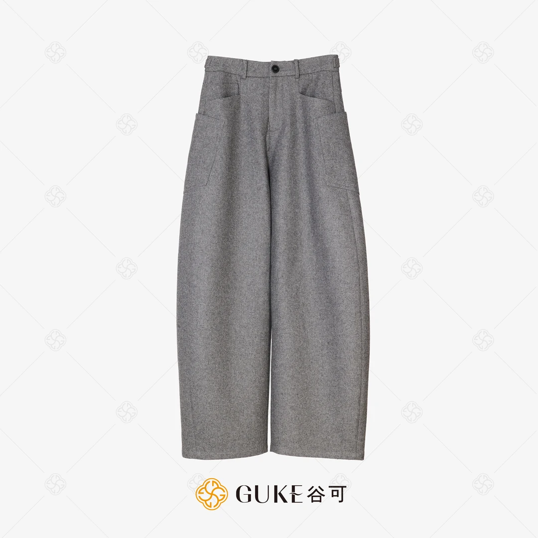 GKE/谷可K5153绵羊毛休闲弯刀裤女2024秋冬新款高腰显瘦通勤裤子