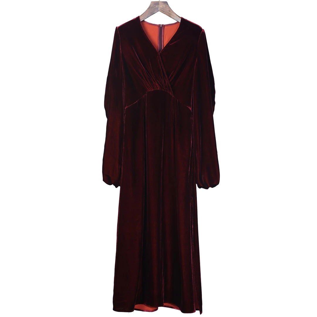 BAMBOO MILLET黑标系列LQ1170轻奢丝绒连衣裙秋新款气质高端女装